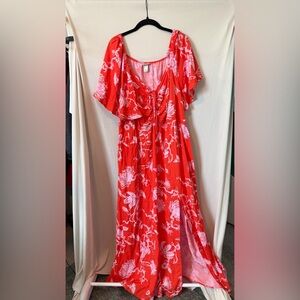 Ava & Viv Coral Red Floral Maxi Dress